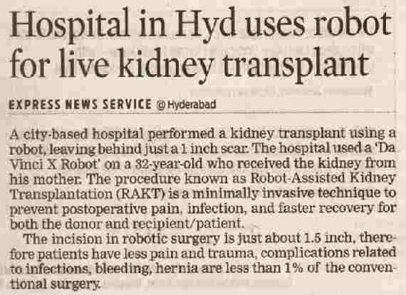  Hospital in Hyd uses robot for live kidney transplant
